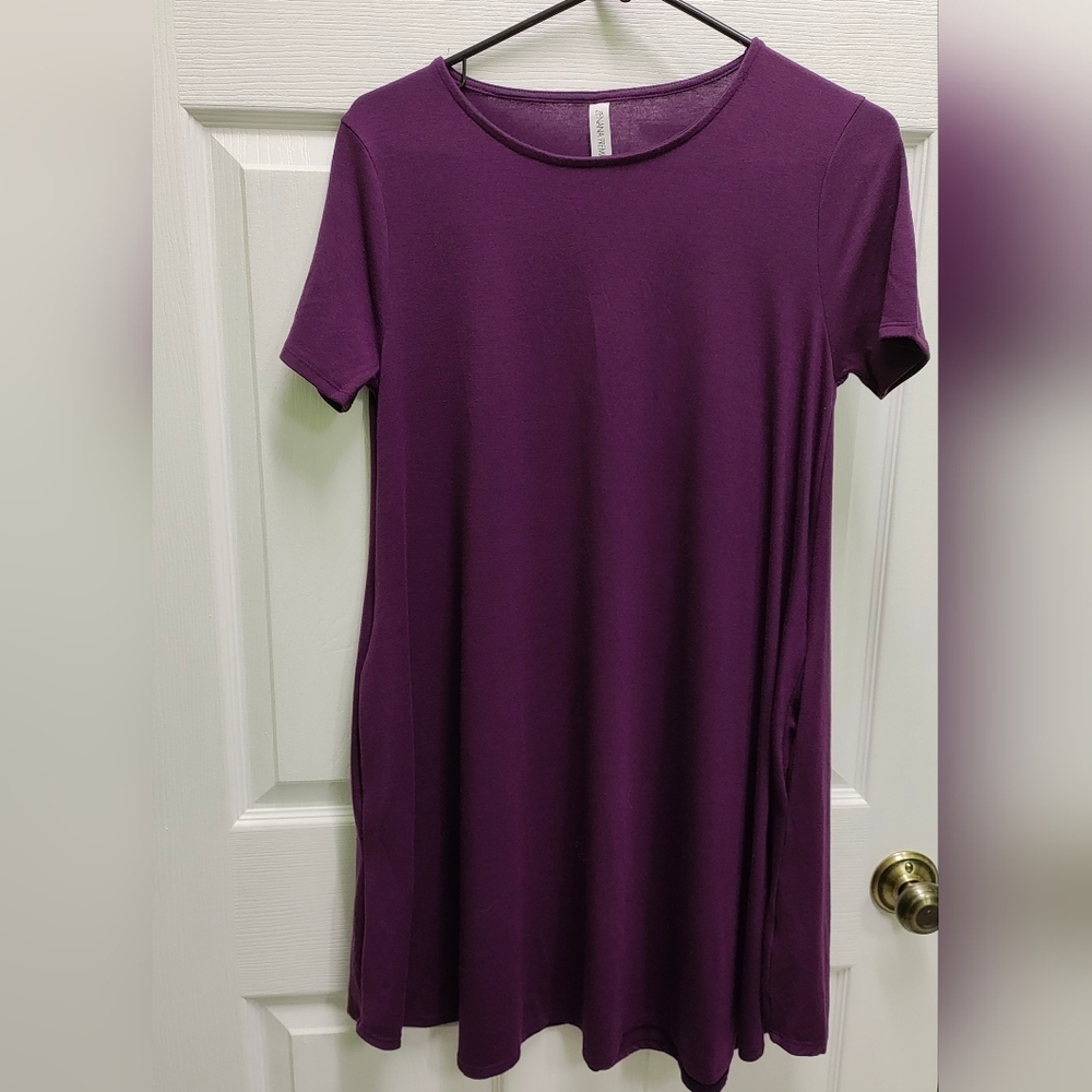 Zeanna Premium short sleeve tunic/dress with side pockets, Purple, medium.